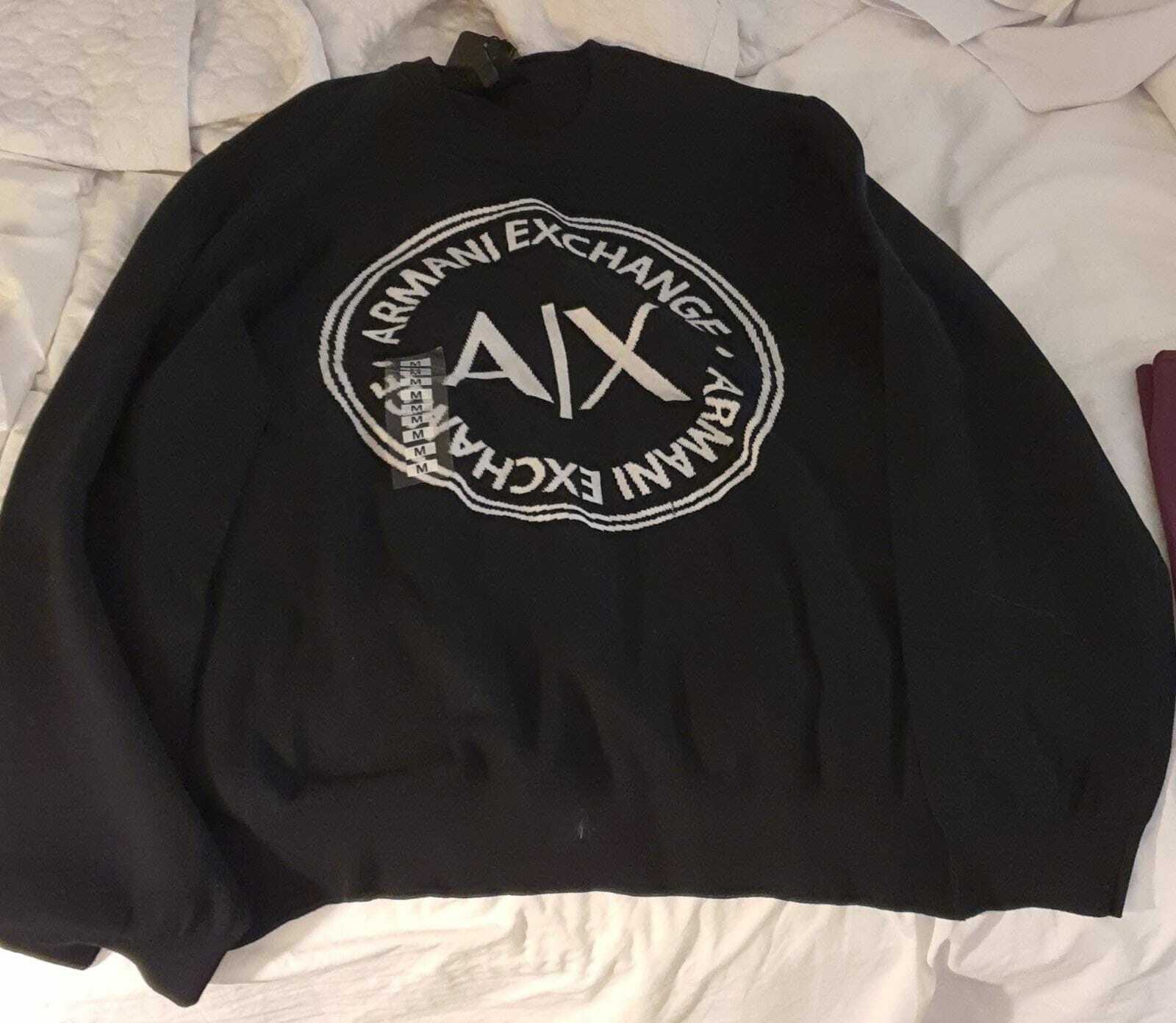 [U] ARMANI EXCHANGE PULLOVER WITH WHITE WORDING,BLACK, 7VZM1F ZMU6Z-BLACK (UAX22)