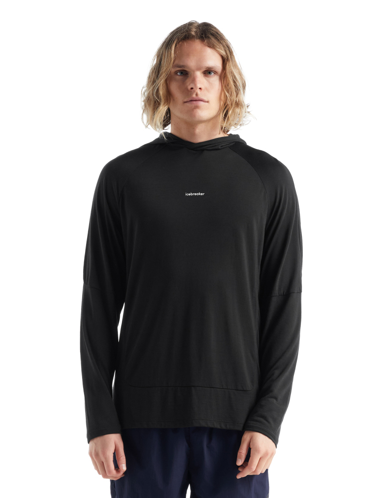 icebreaker Cool-Lite 男款 羊毛圓領連帽長袖上衣-GT150-黑