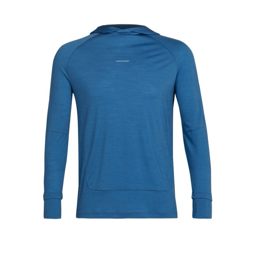 icebreaker Cool-Lite 男款 羊毛圓領連帽長袖上衣-GT150-水藍