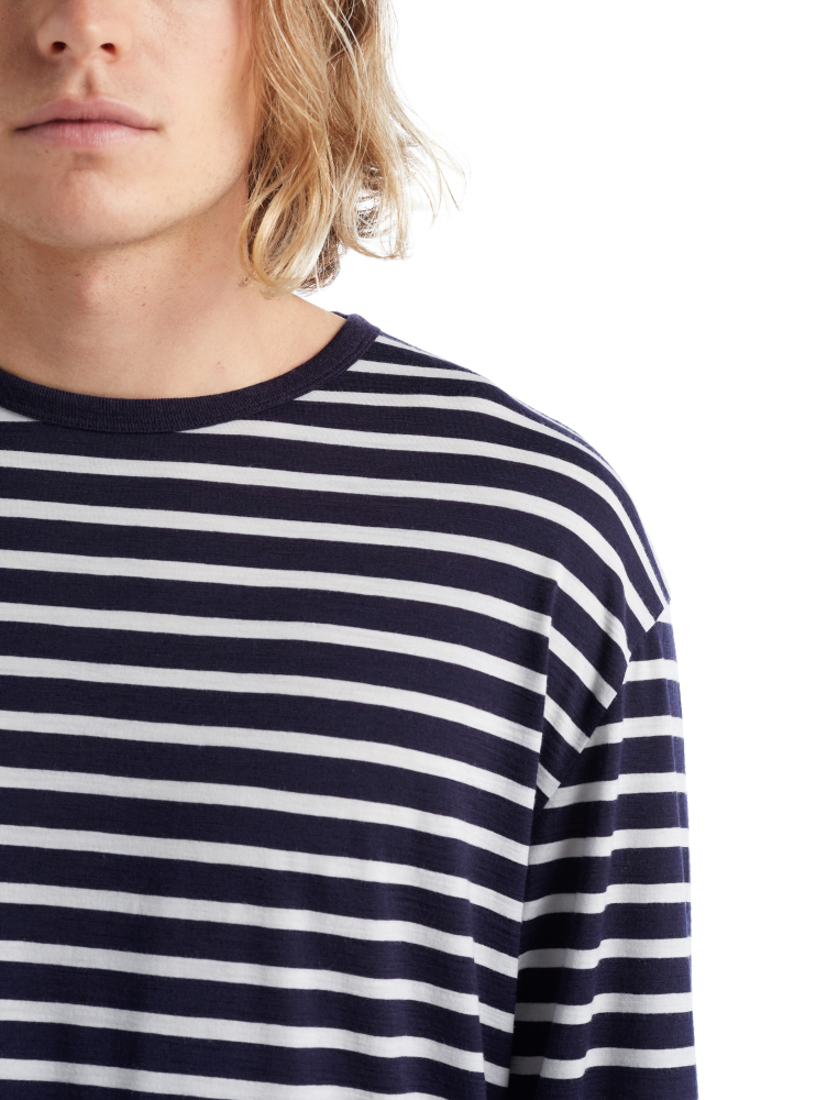 icebreaker Granary 男款 羊毛圓領長袖上衣-JN150-深藍/白條紋