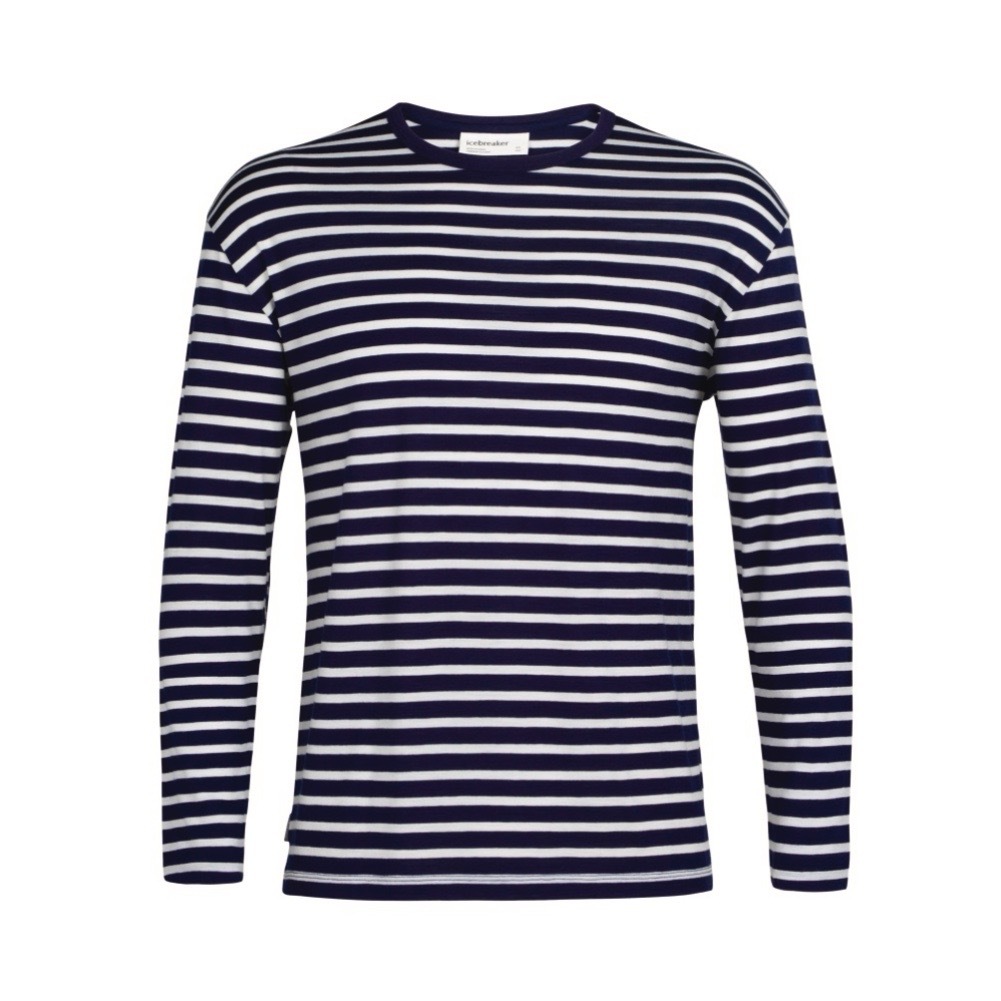 icebreaker Granary 男款 羊毛圓領長袖上衣-JN150-深藍/白條紋