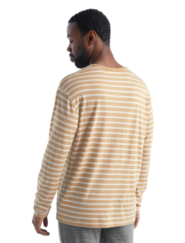 icebreaker Granary 男款 羊毛圓領長袖上衣-JN150-黃褐/白條紋