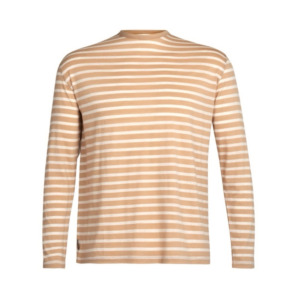icebreaker Granary 男款 羊毛圓領長袖上衣-JN150-黃褐/白條紋