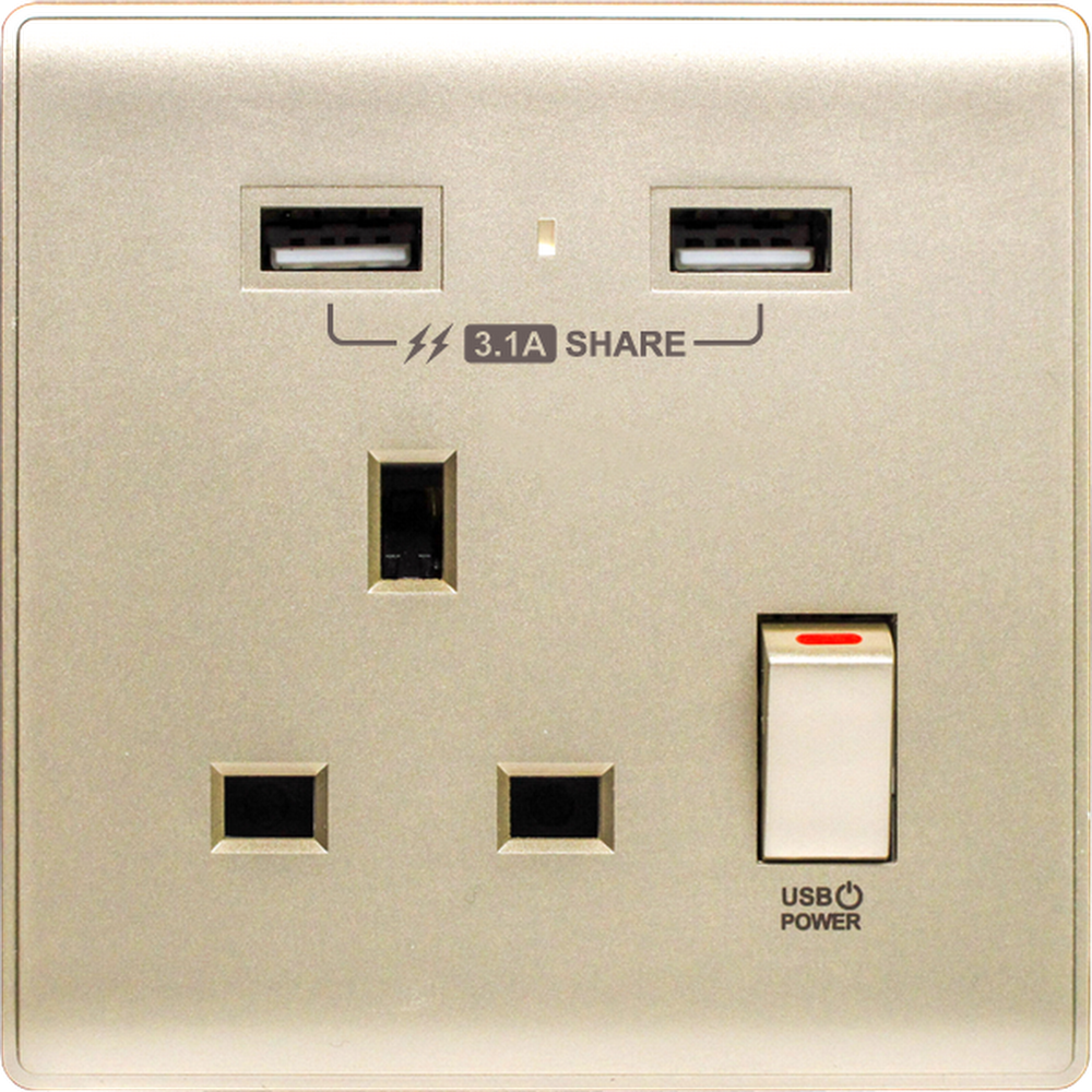 M2K （香檳金）13AUSB單蘇 3.1A/3.1A+Type C/4A PDQC