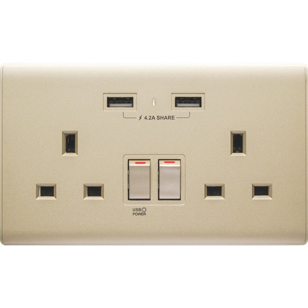 M2K （香檳金）13AUSB孖蘇 4.2A/4.2A+Type C/5.7A PDQC