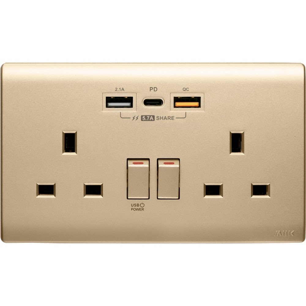 M2K （香檳金）13AUSB孖蘇 4.2A/4.2A+Type C/5.7A PDQC