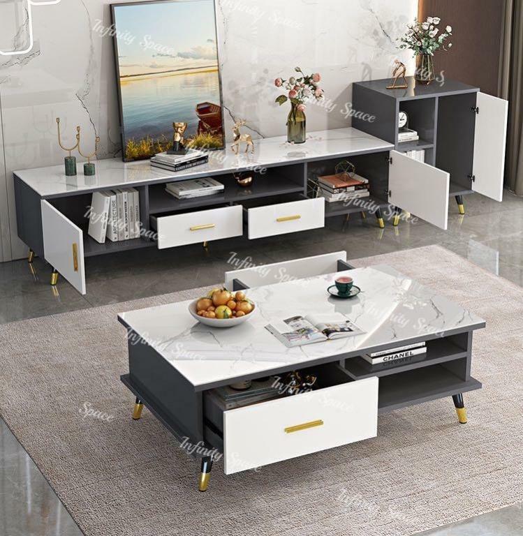 B0259 鋼化玻璃電視地櫃 茶几組合