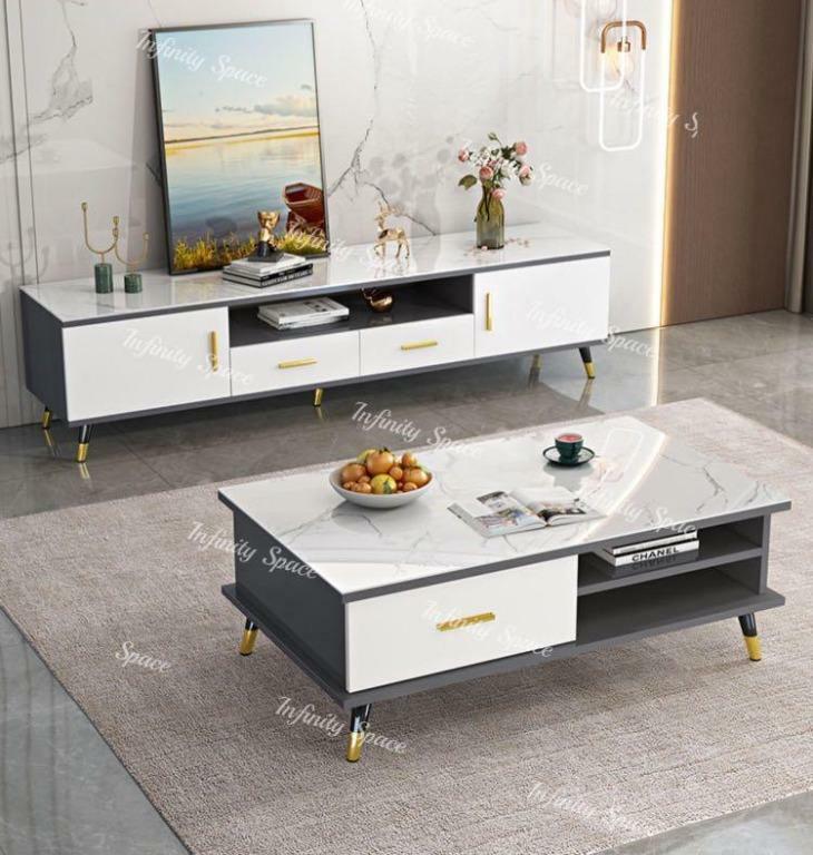 B0259 鋼化玻璃電視地櫃 茶几組合