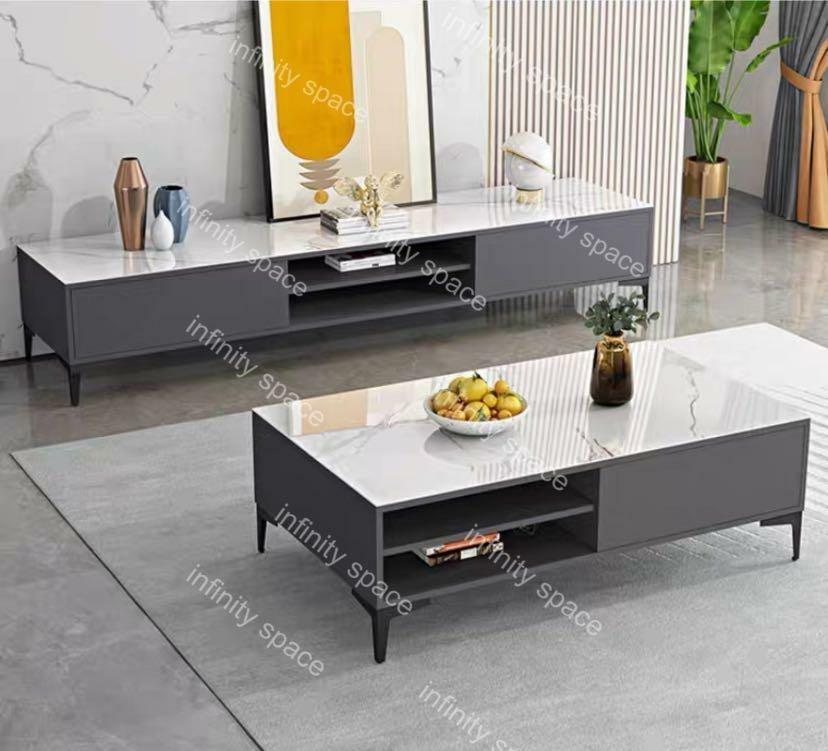 B4072 鋼化玻璃電視地櫃茶几組合