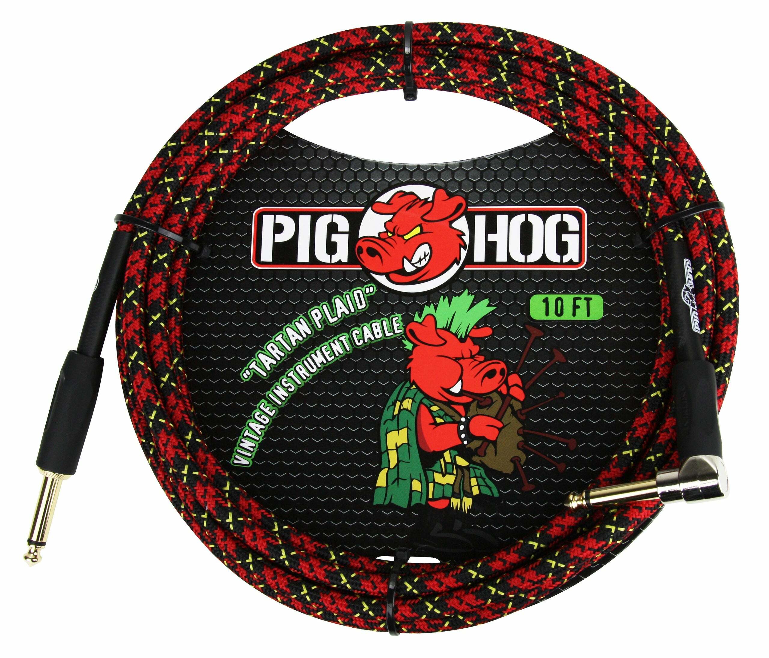 PIG HOG 編織導線 直L頭 OFC無氧銅  紅黑色 蘇格蘭紋 Tartan Plaid｜ PCH10PLR(10呎) / PCH20PLR(20呎)