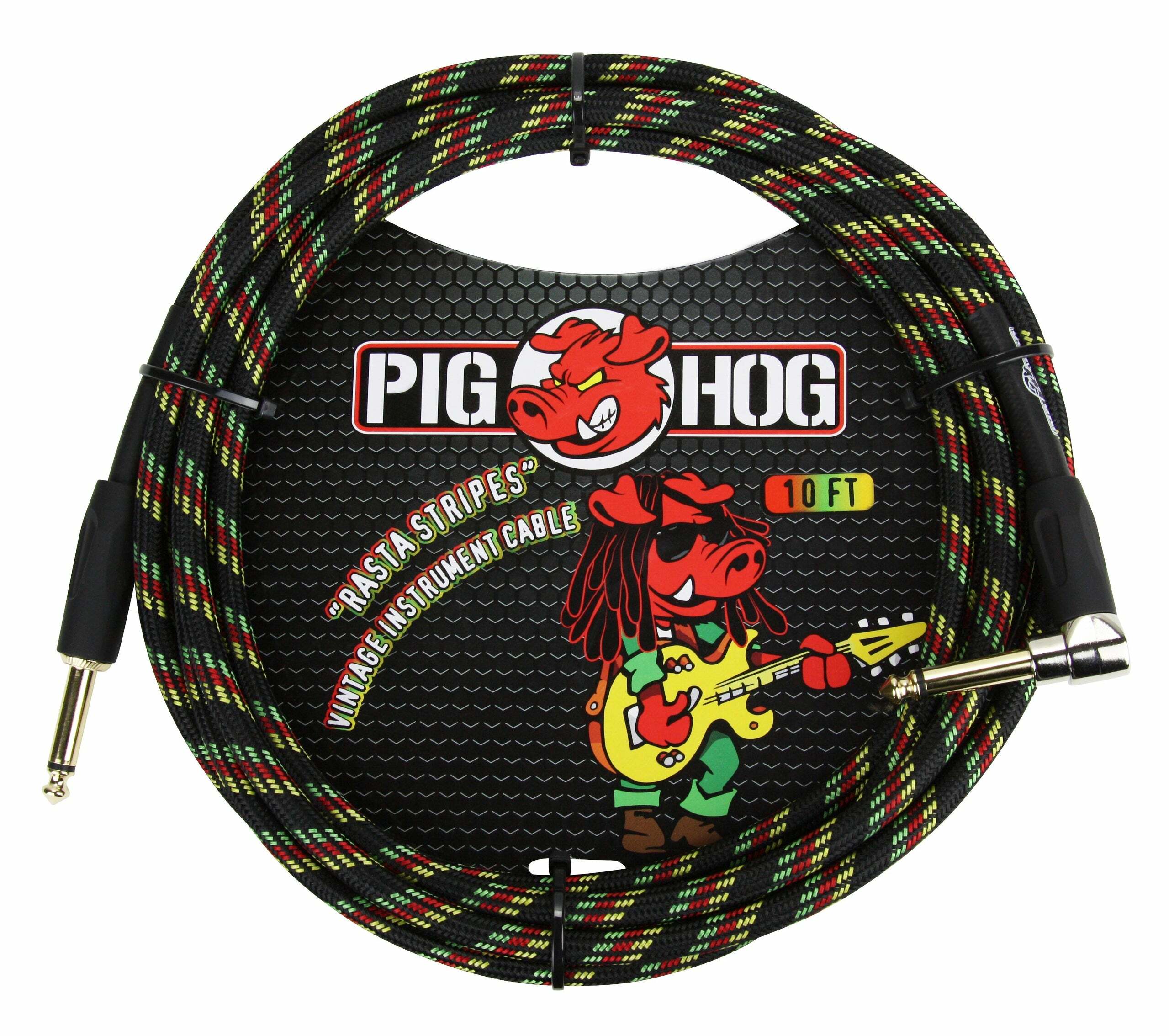 PIG HOG 編織導線 直L頭 OFC無氧銅  黃紅綠黑條紋 Rasta Stripes｜ PCH10RAR(10呎) / PCH20RAR(20呎)