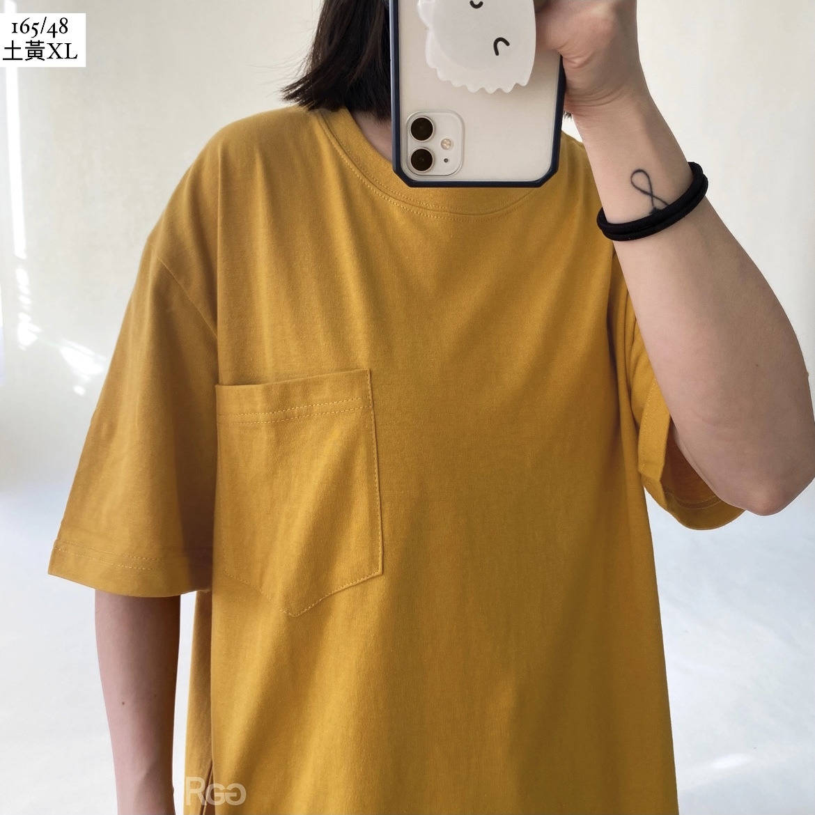 台灣製純棉素面口袋短T土黃XL實穿照