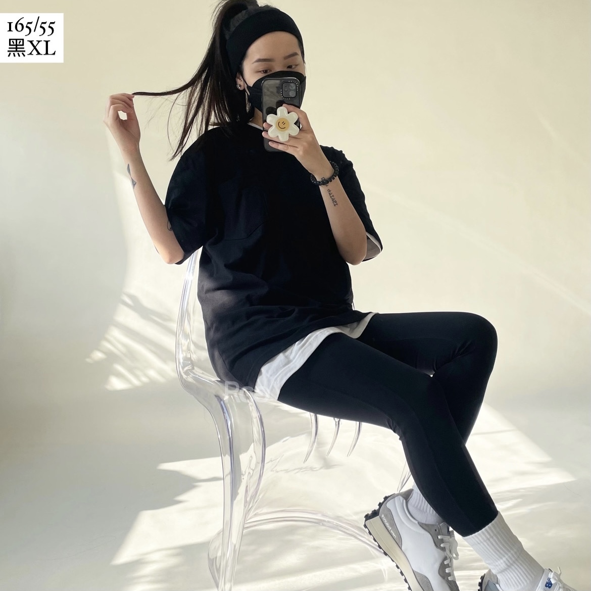 台灣製純棉素面口袋短T黑XL實穿照