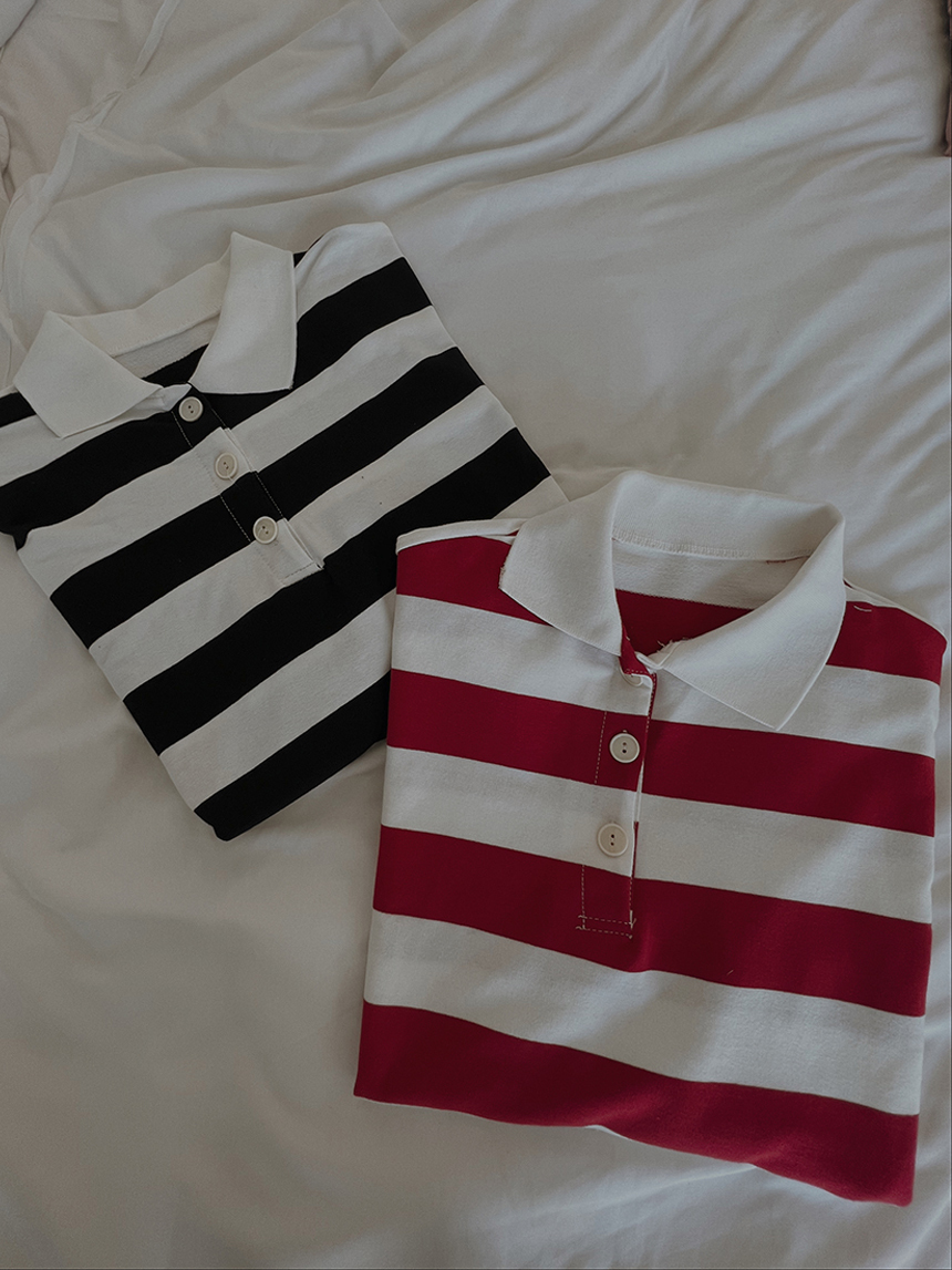 Polo高磅寬條紋上衣*2色