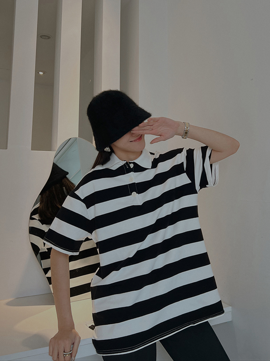 Polo高磅寬條紋上衣*2色