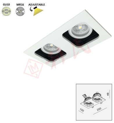 GD-1641 方形孖頭暗裝筒燈 (外白內黑)