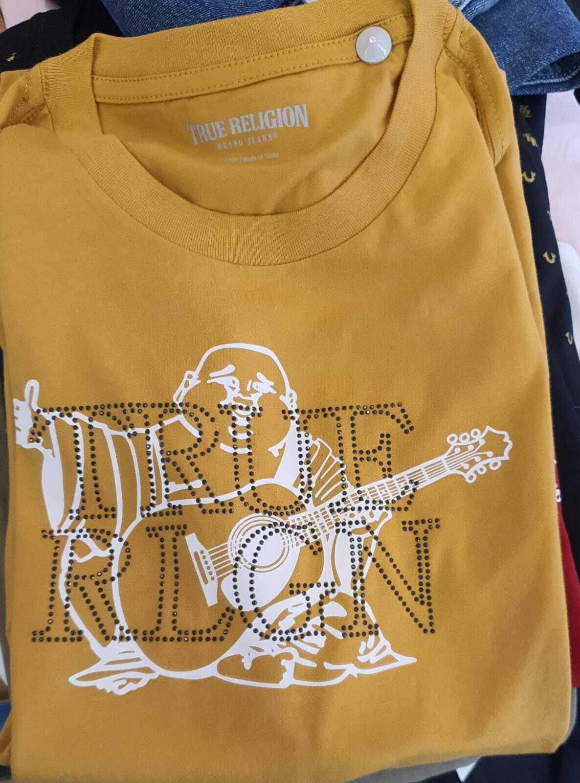 [U] TRUE RELIGION CRYSTAL BUDDHA SLIM CREW TEE,GOLD, 204821-ANTIQUE GOLD (UTR11)