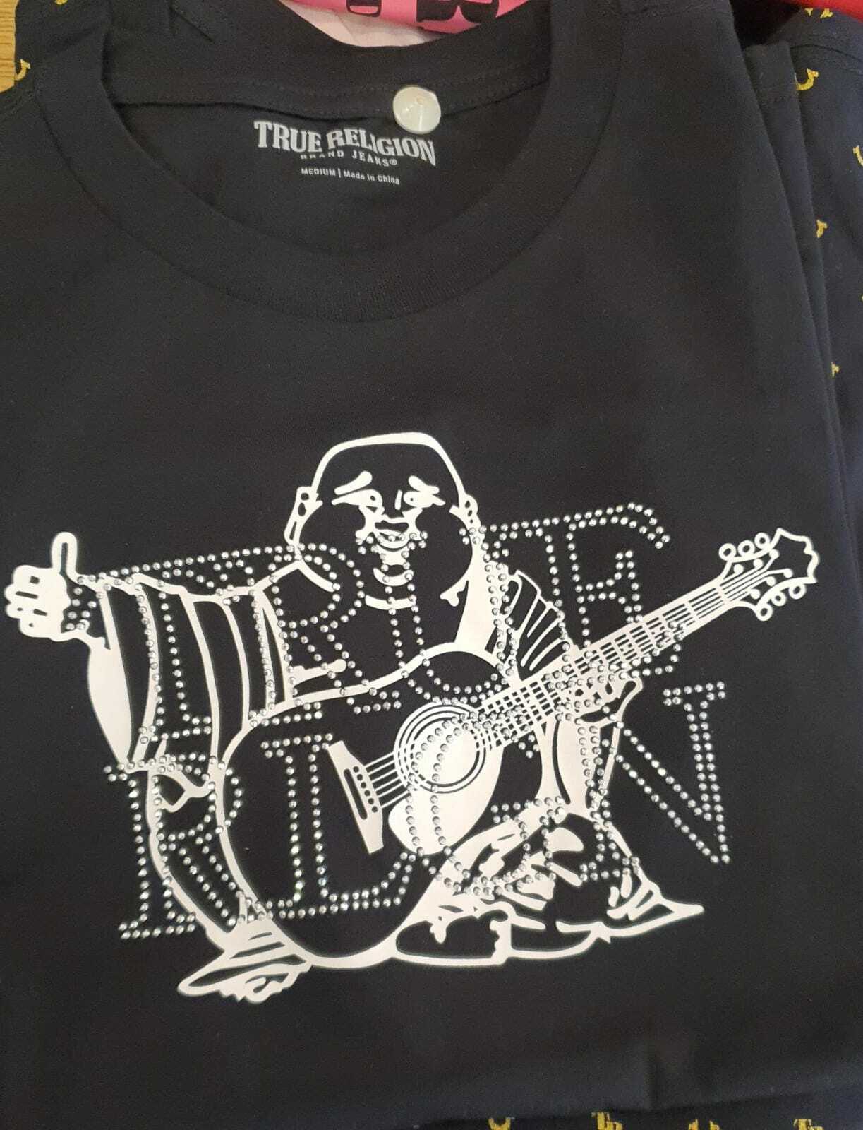 [U] TRUE RELIGION CRYSTAL BUDDHA SLIM CREW TEE,BLACK, 204821-ONYX (UTR13)