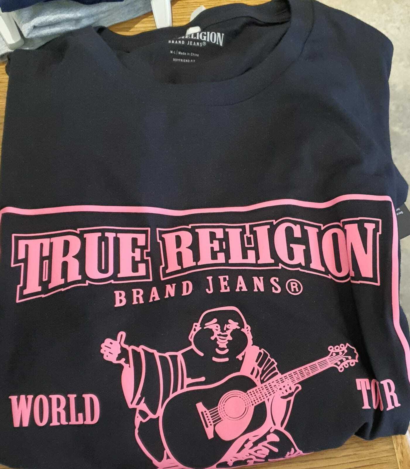 [U] TRUE RELIGION SRS LOGO BOYFRIEND TEE M L,BLACK, 205171-JET BLACK (UTR27)