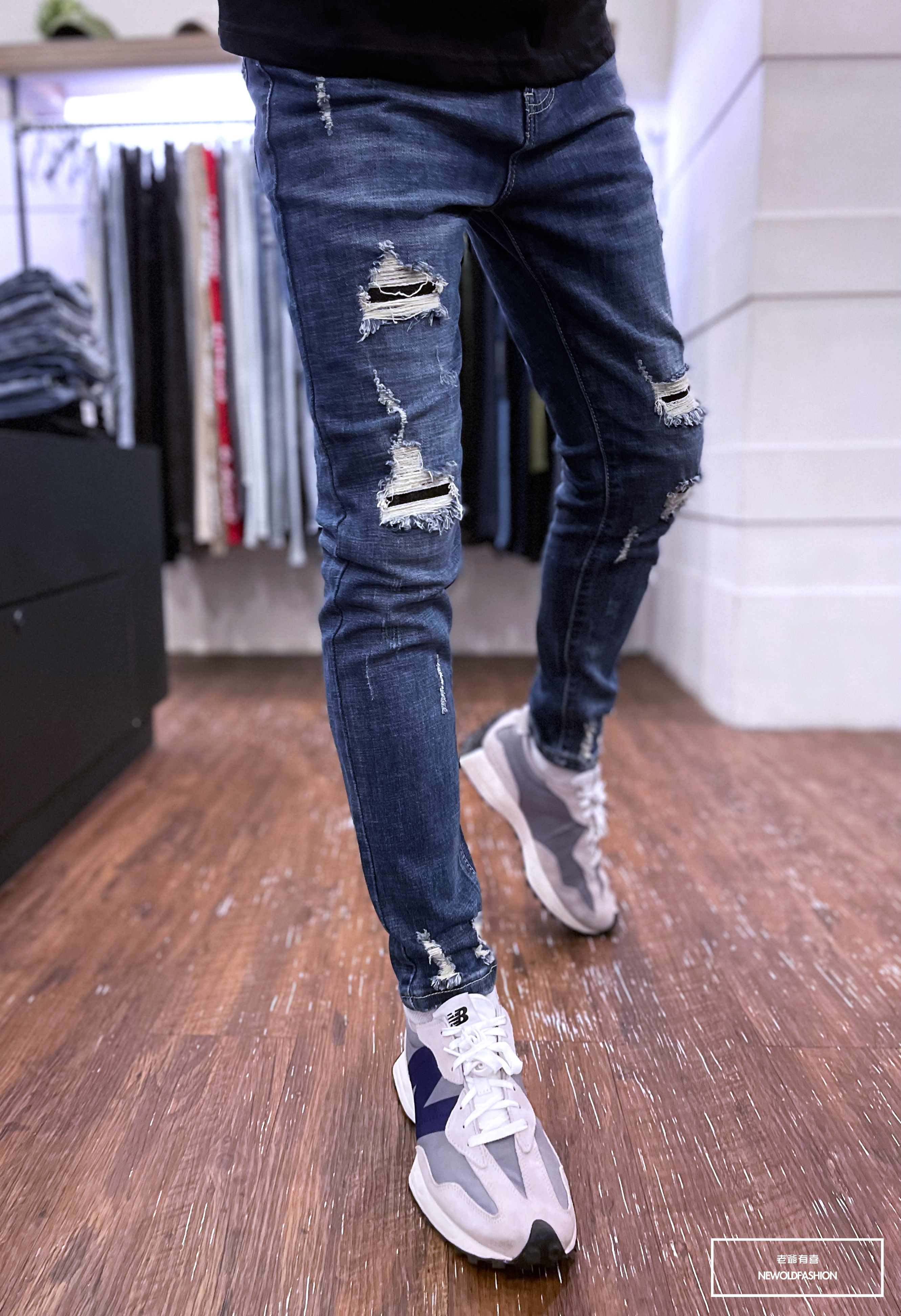 『熱銷到貨』重磅深藍補丁貓抓小直筒(NOF22031083)