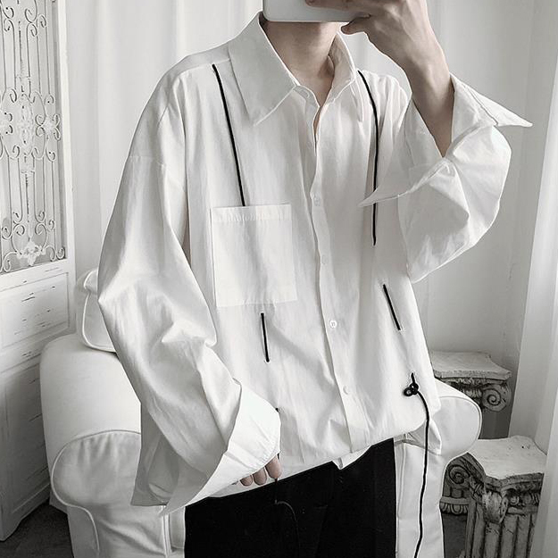 男士時尚拉繩韓版休閒襯衫