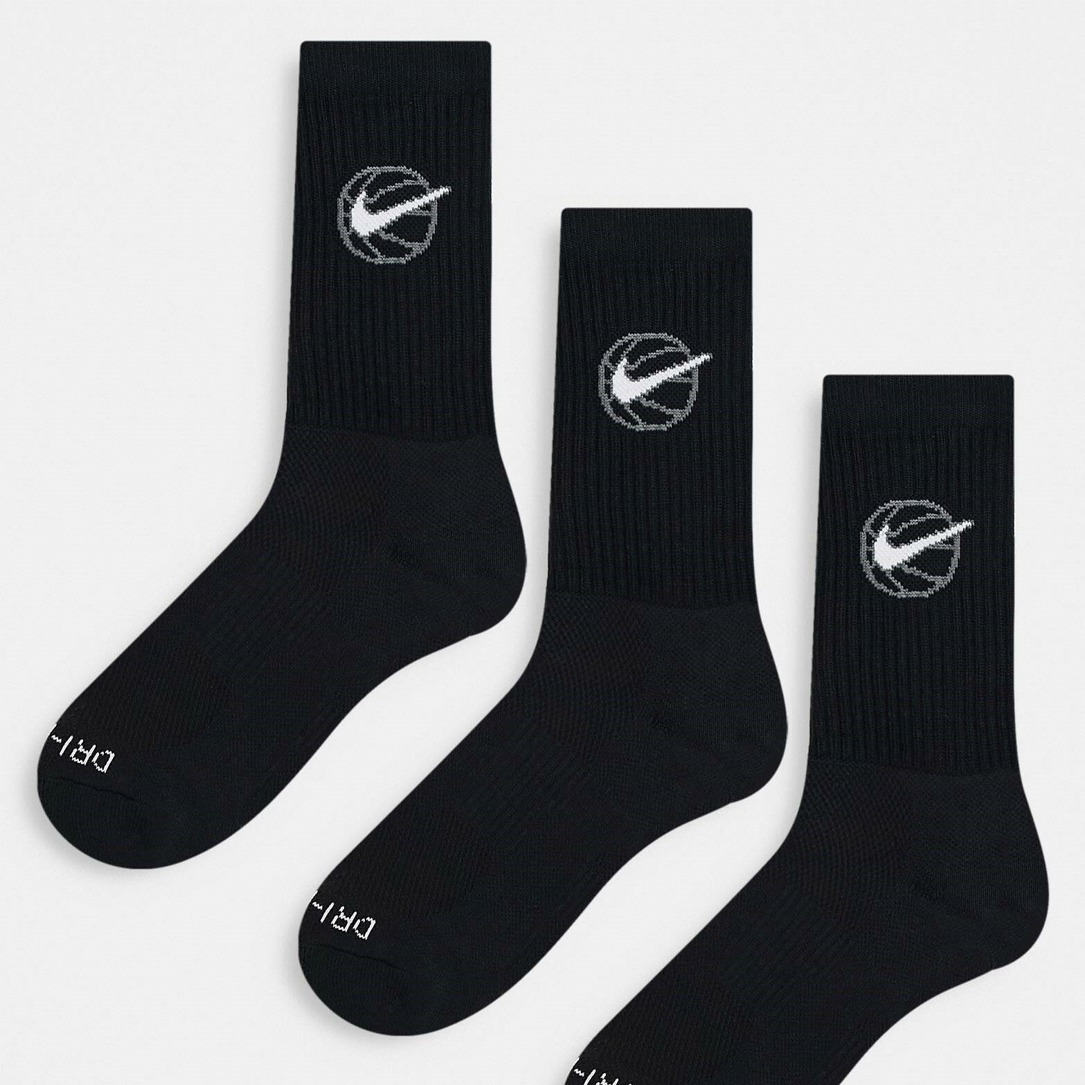 Nike Dri Fit Basketball Logo 3 Pack Socks Black