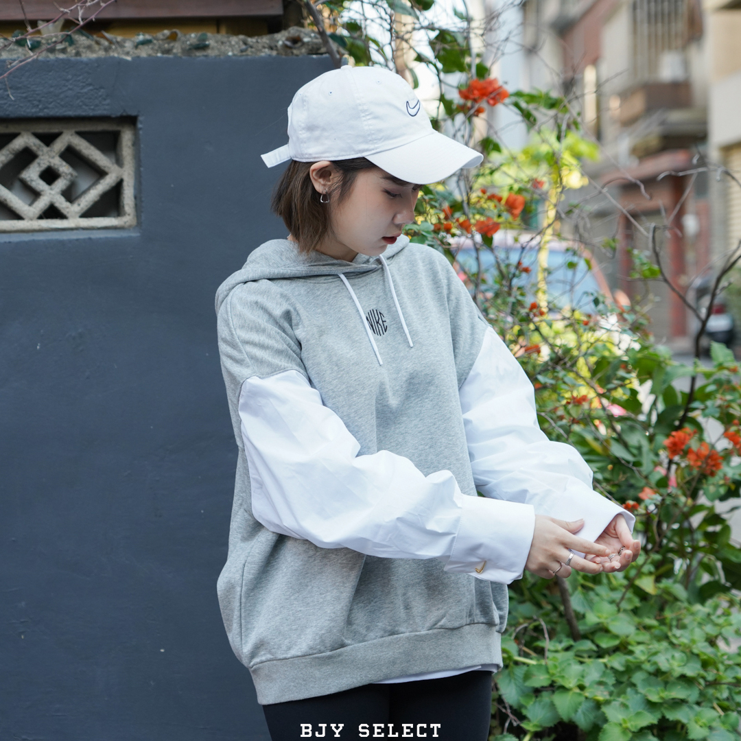 #現貨 NIKE 拼接 襯衫袖 金勾別針 毛巾底 帽T DD5053-063 灰_303