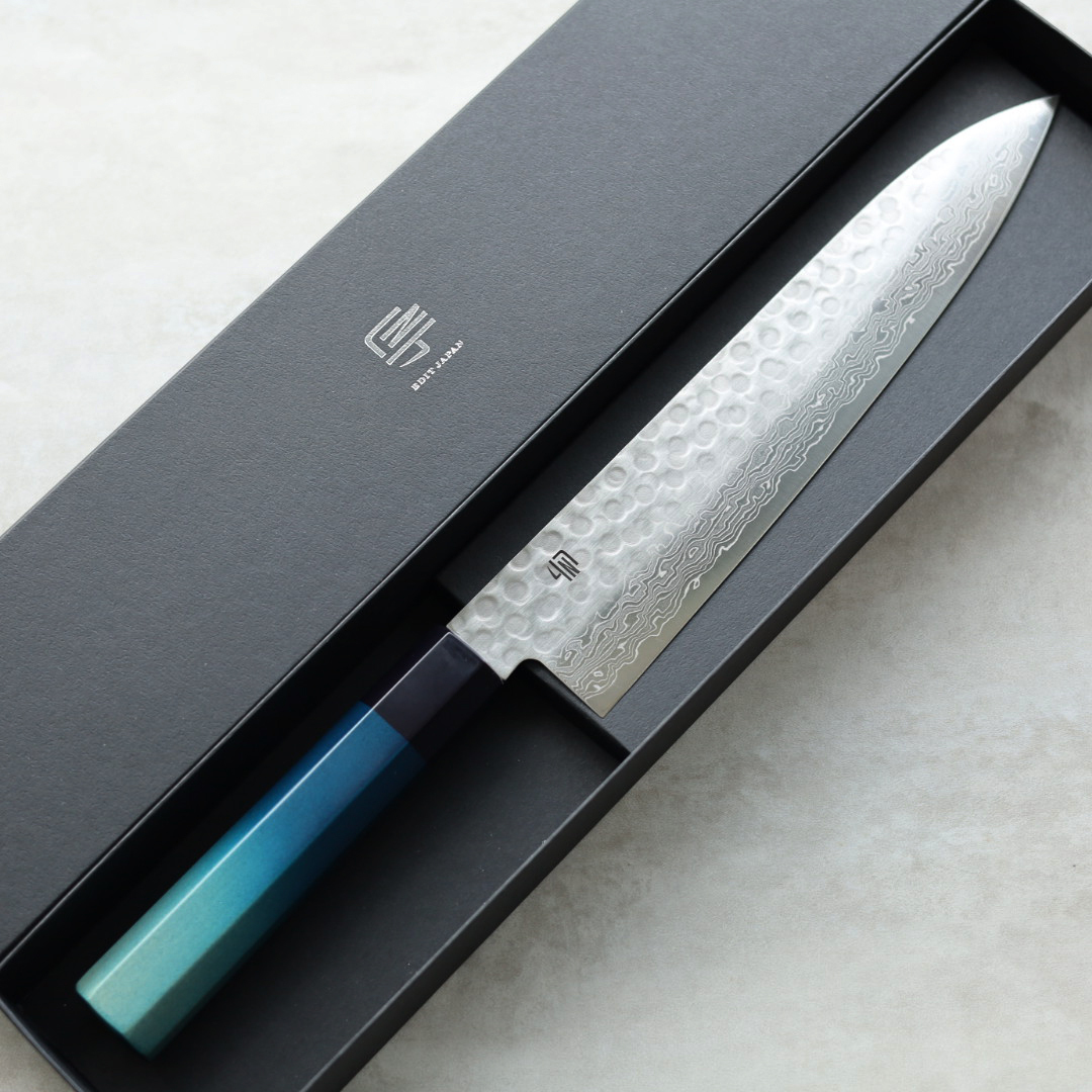 藍包丁 新牛刀 210mm VG10鋼 鎚目 大馬士革