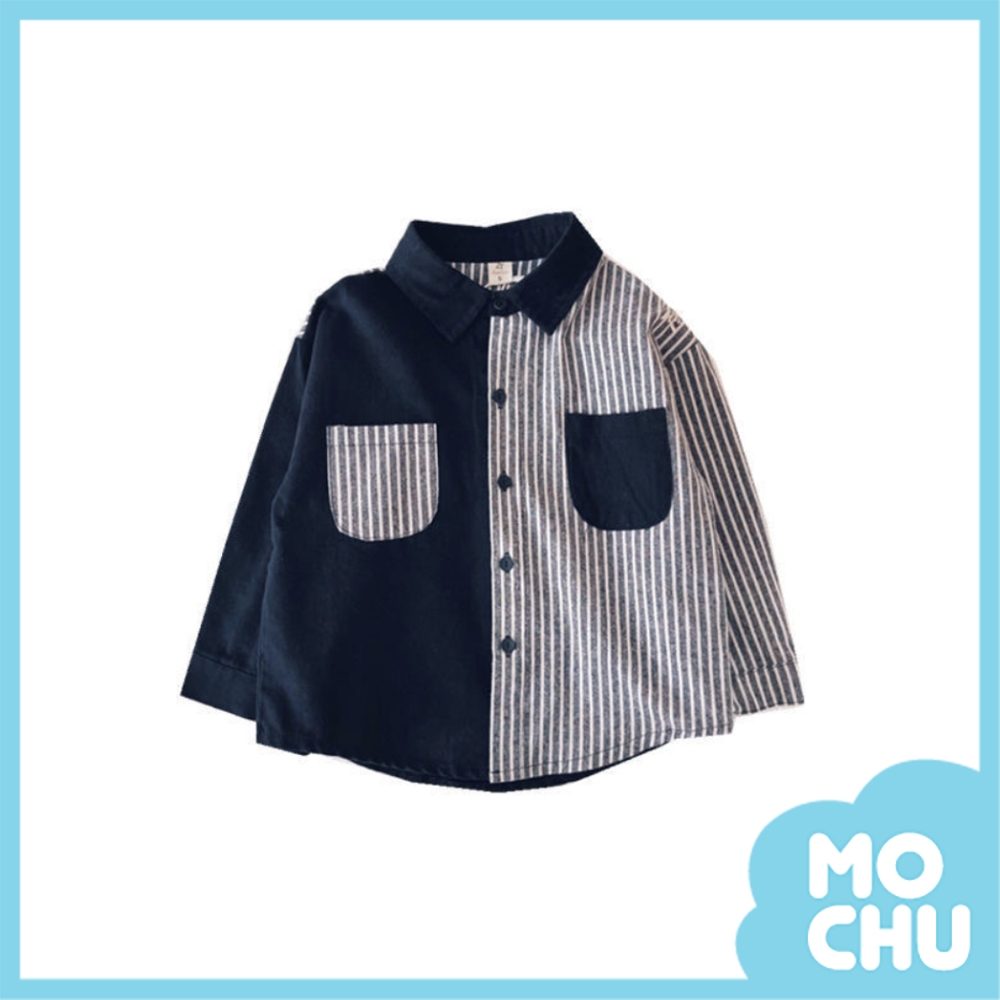 對比拼接條色襯衫