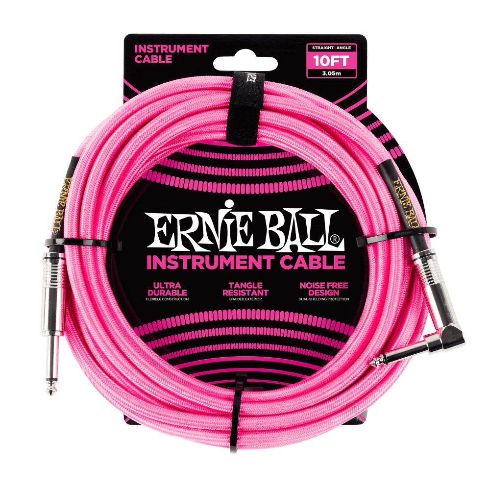 【多款顏色】ERNIE BALL INSTRUMENT CABLES 10Ft(3.05m) 導線 直L頭 ｜P06077 黑綠編織 / P06078 粉色 / P06079 亮橘色 / P06080 螢光綠色
