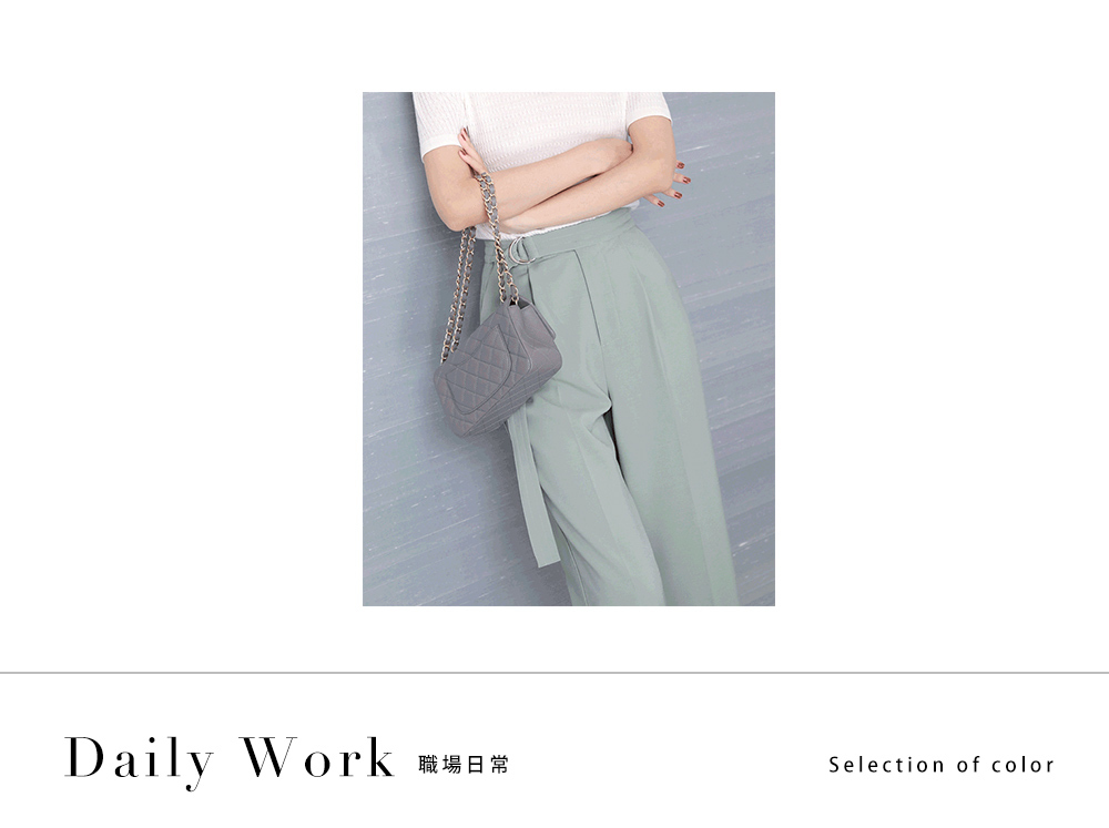 DEER.W 高腰釦環腰帶西裝長褲 水綠