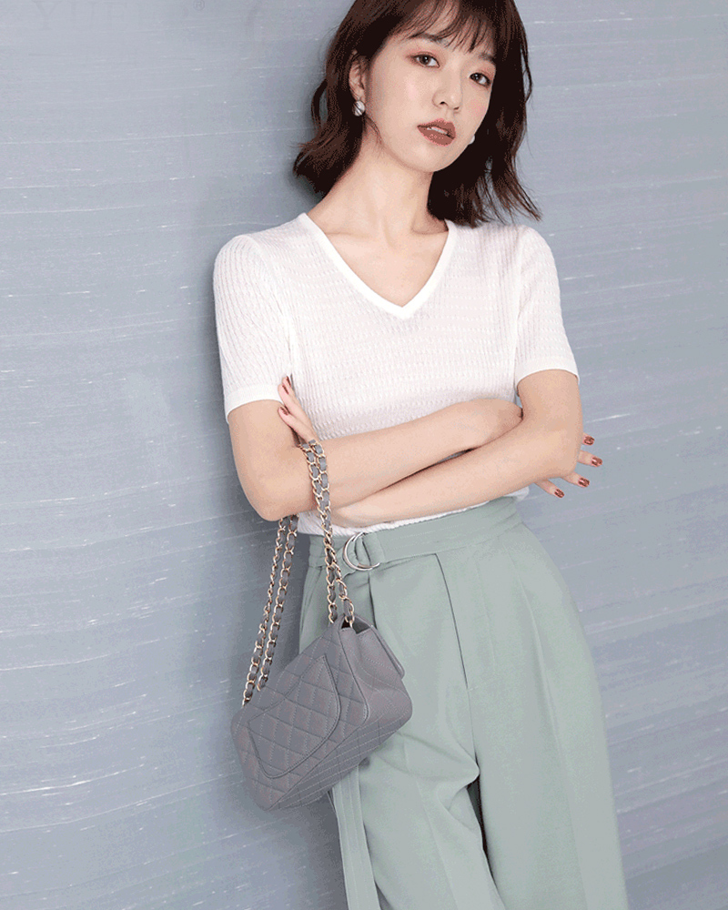 DEER.W 高腰釦環腰帶西裝長褲 水綠