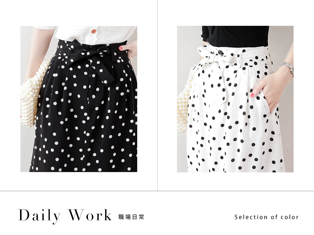 DEER.W 波點綁帶雪紡中長裙