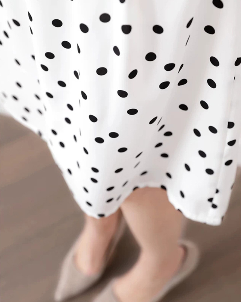 DEER.W 波點綁帶雪紡中長裙 白色