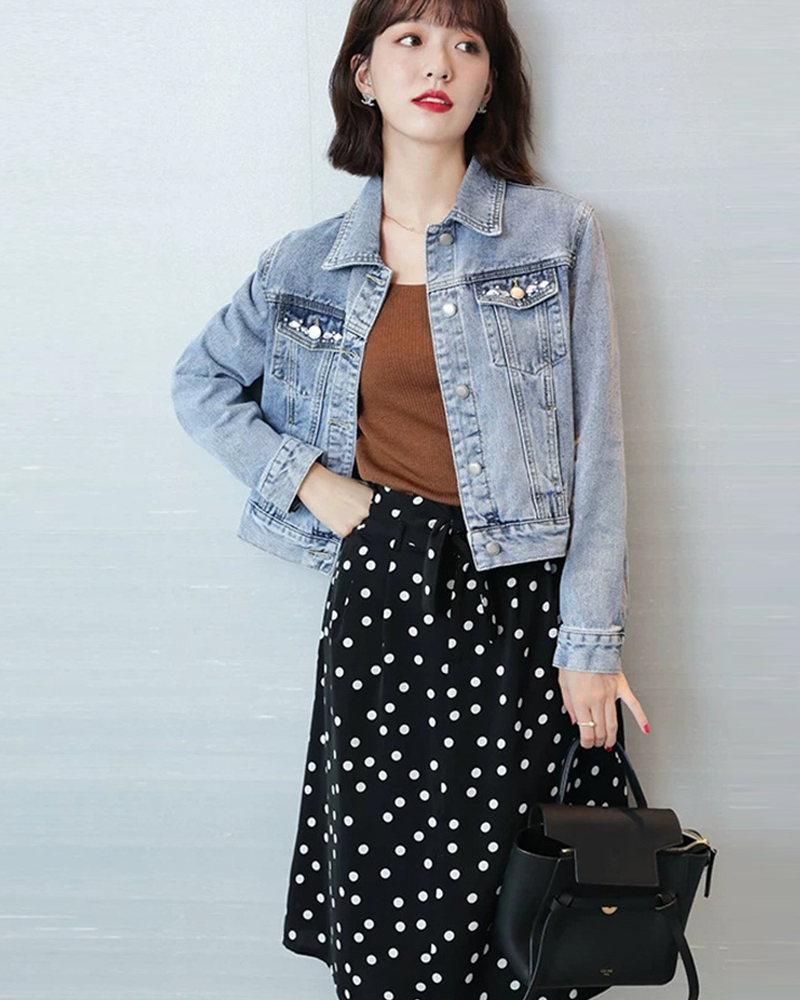 DEER.W 波點綁帶雪紡中長裙 黑色