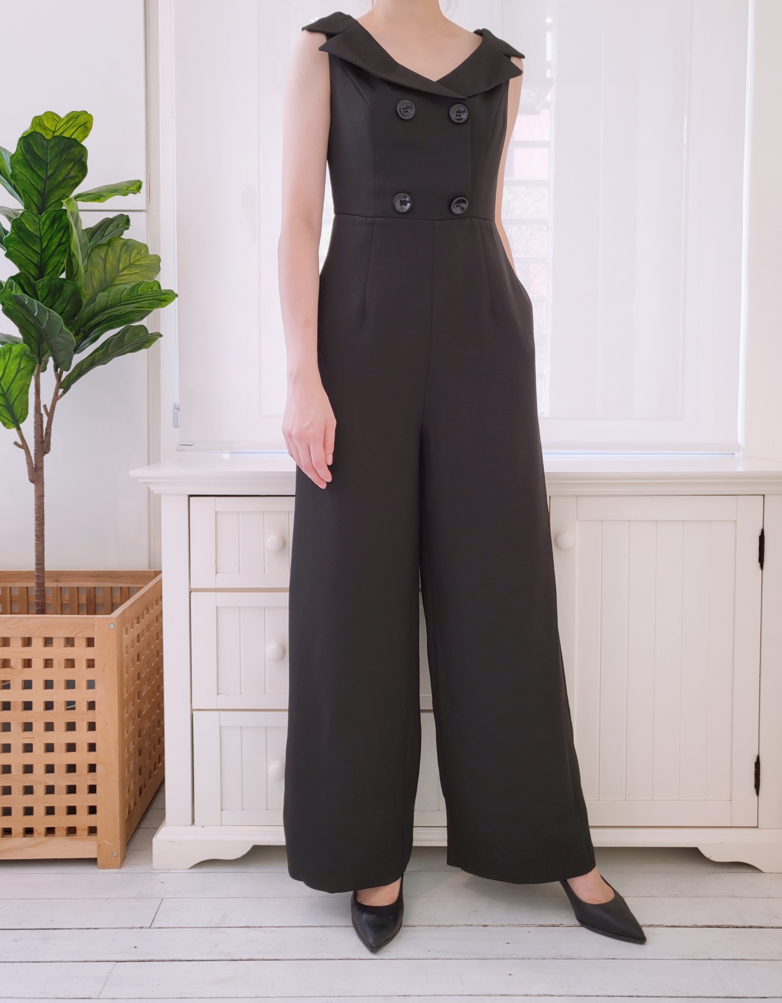SOLID BUTTON LONG JUMPSUIT