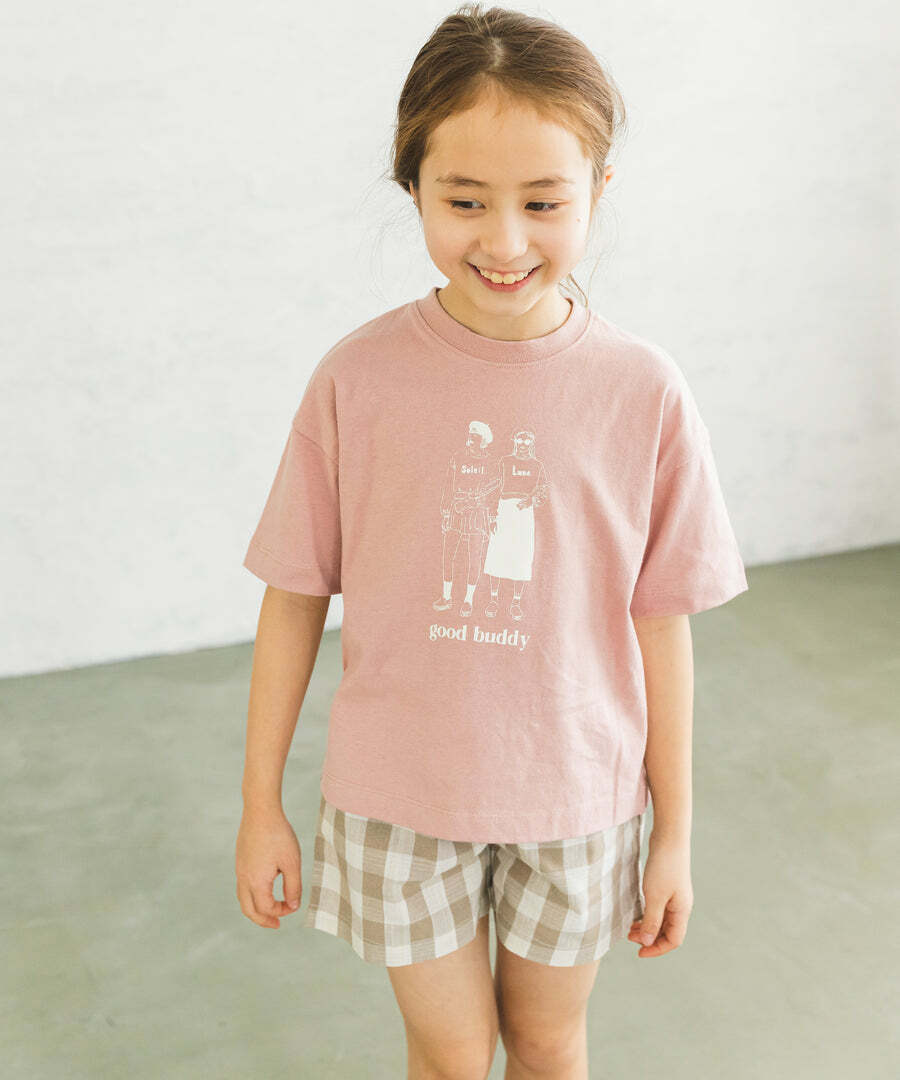 日本PAIRMANON 手繪人像 短袖純棉上衣 (粉紅色，90) MN2SSRT303