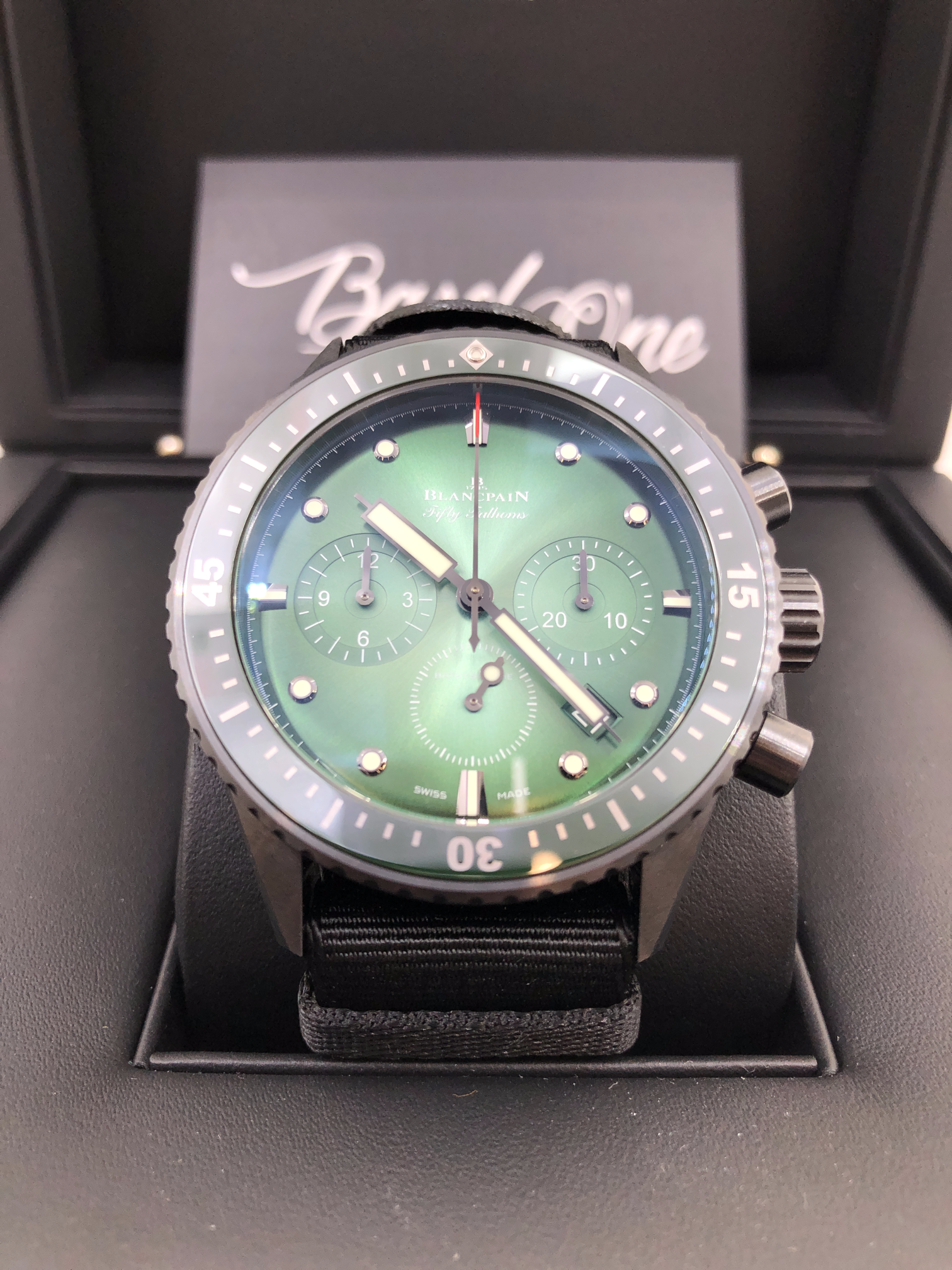 BRAND NEW BlANCPAIN 5200-0153-NABA FIFTY FATHOMS BATHYSCAPHE CHRONOGRAPHE FLYBACK GREEN DIAL