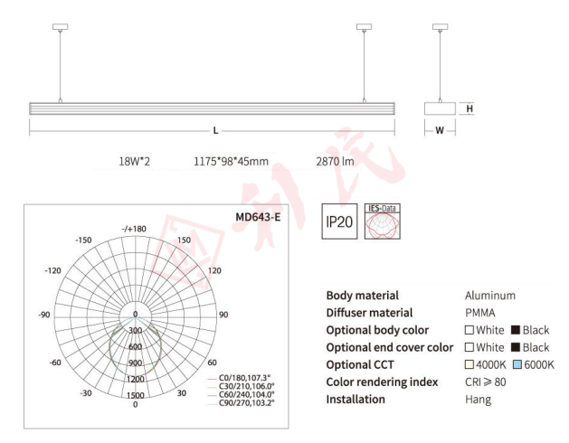 MD643-E LED 36W 吊燈 (4尺)