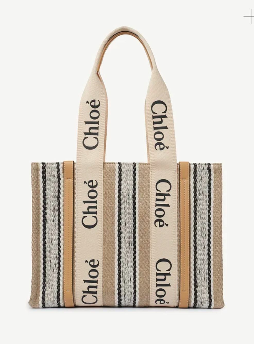 CHLOE MEDIUM TOTE BAG IN STRIPED LINEN & SHINY CALFSKIN