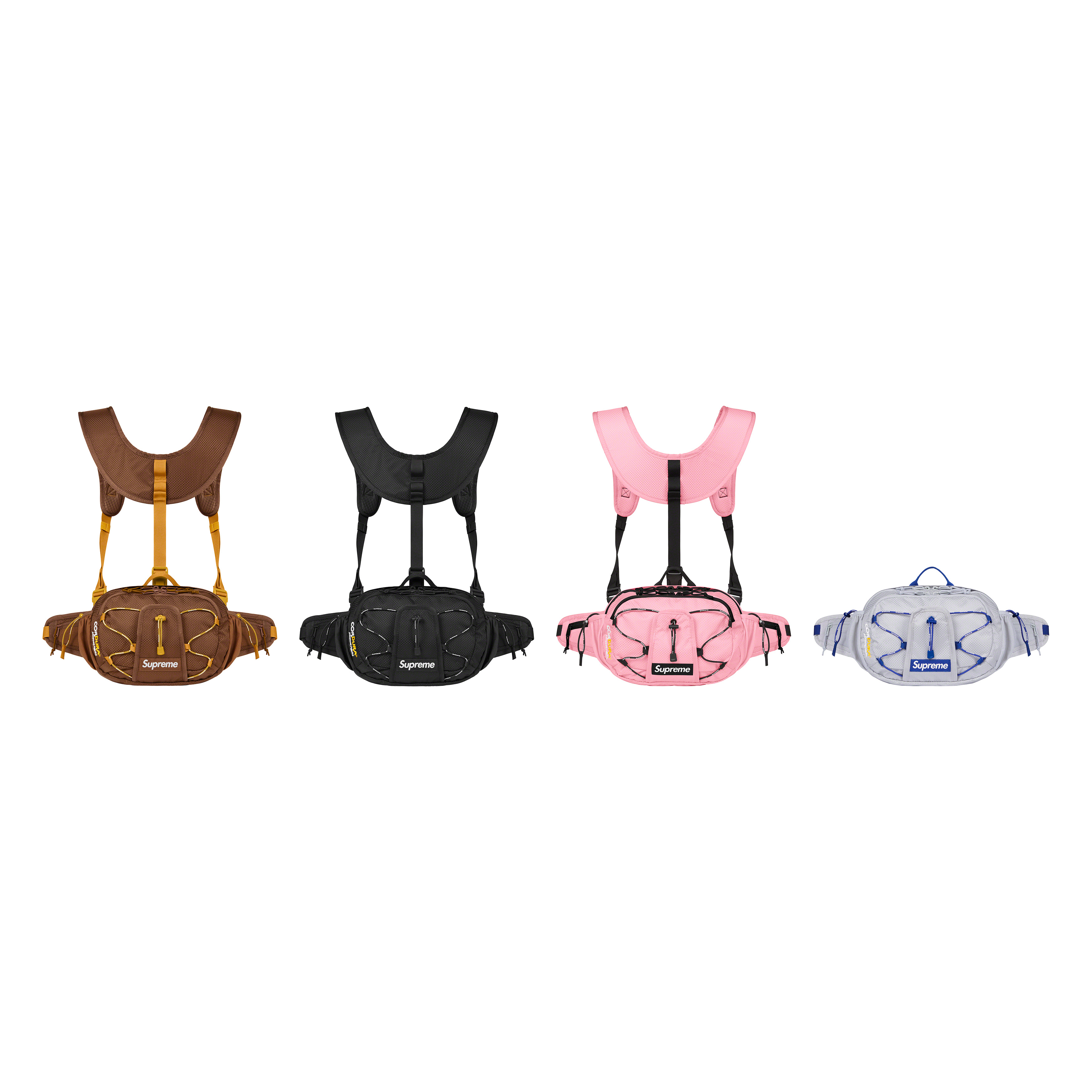 SUPREME SS22 HARNESS WAIST BAG 9L 可拆式吊帶 腰包 黑色/粉色/銀色/咖啡色-SS22B12