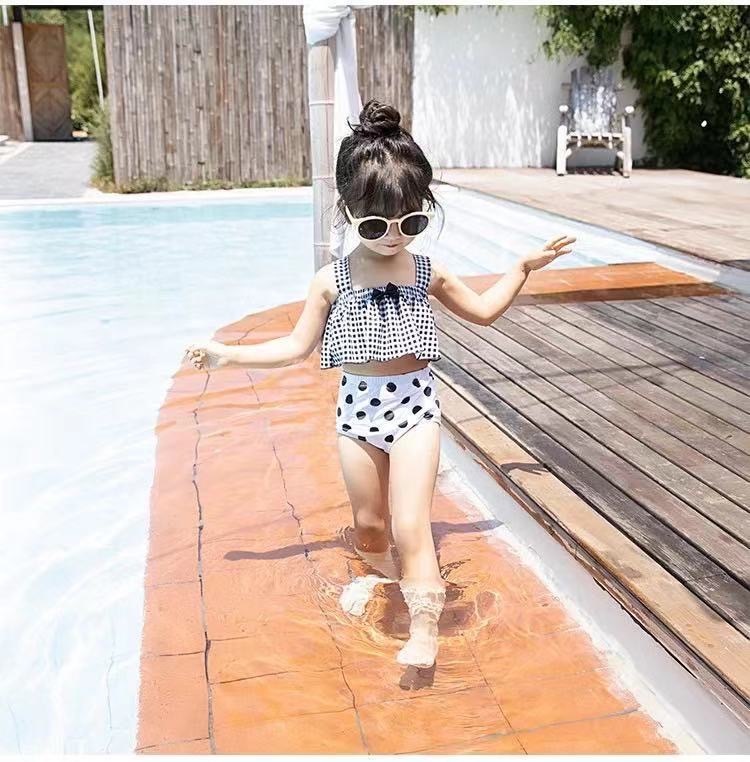 蝴蝶結格子泳衣3件組