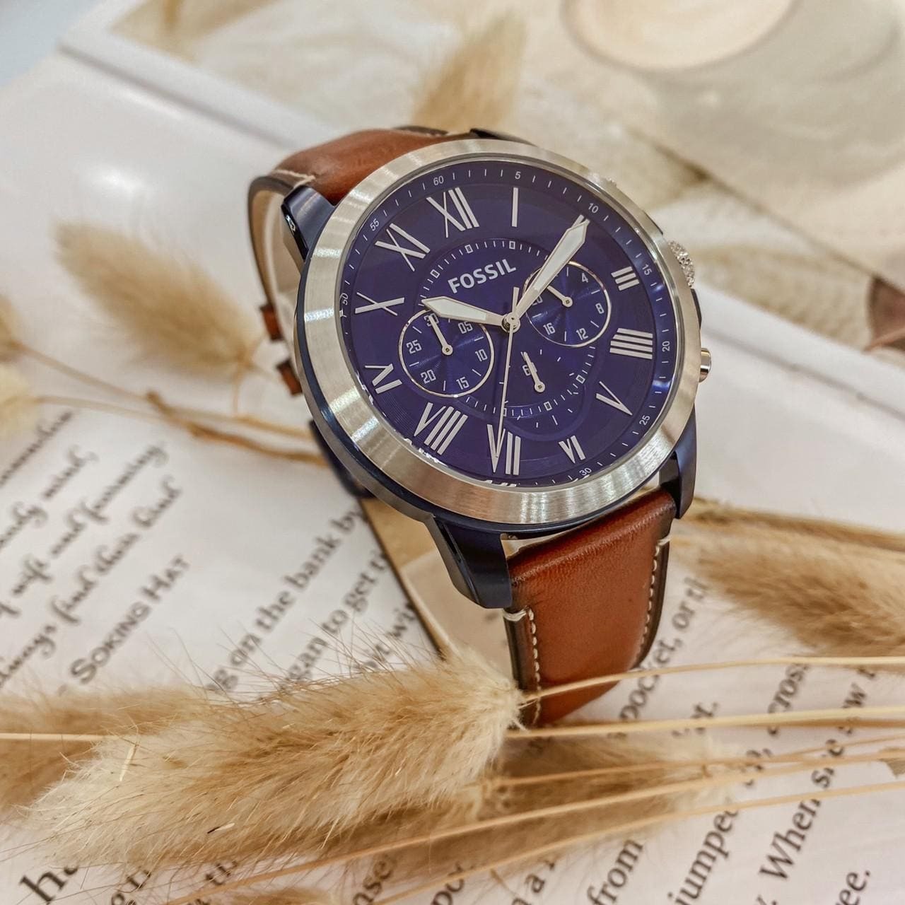 【FOSSIL】Grant復古羅馬時標三眼皮革腕錶 FS5151 (44mm)  現代鐘錶