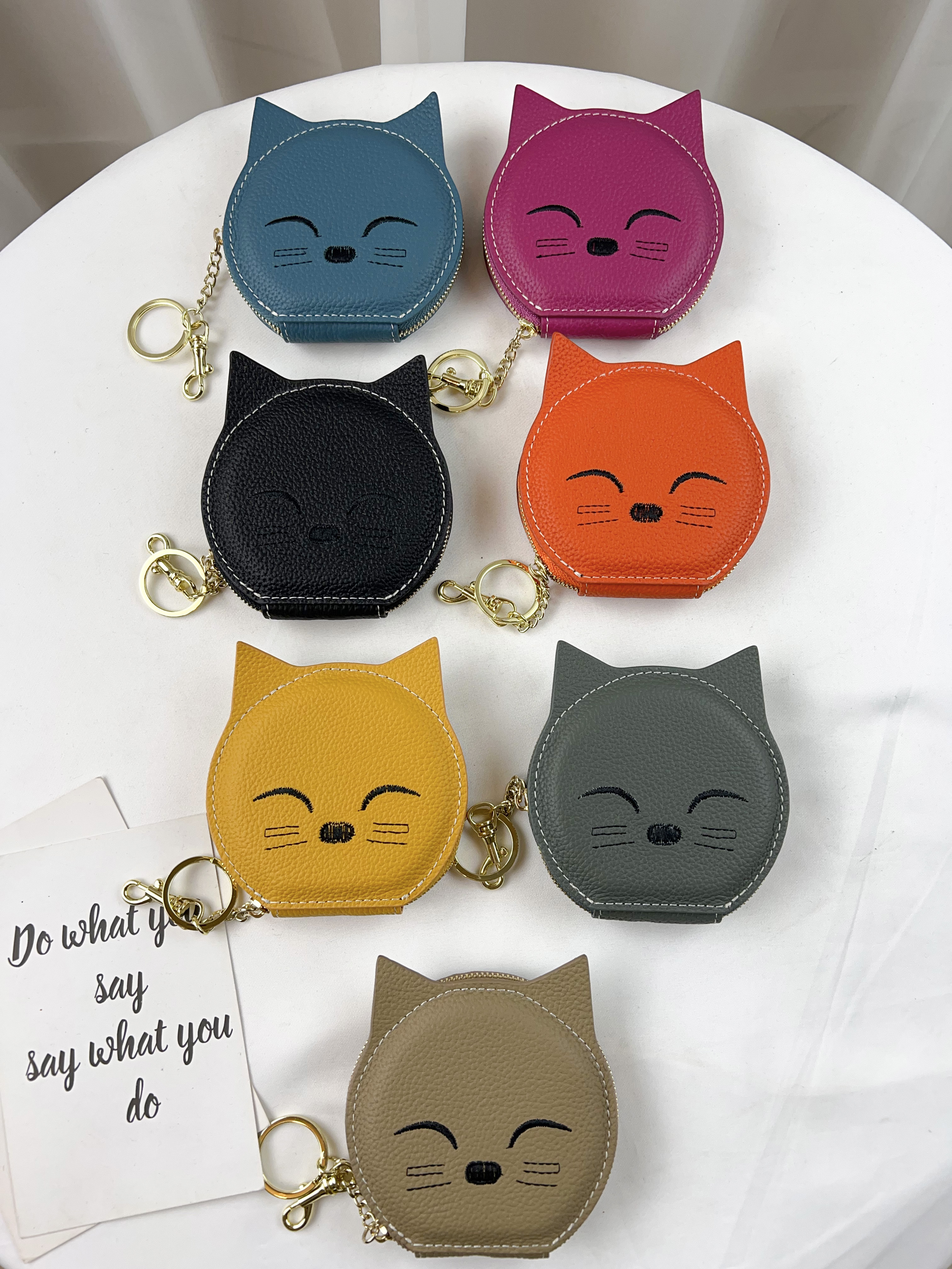 韓國笑臉貓咪真皮牛皮零錢包