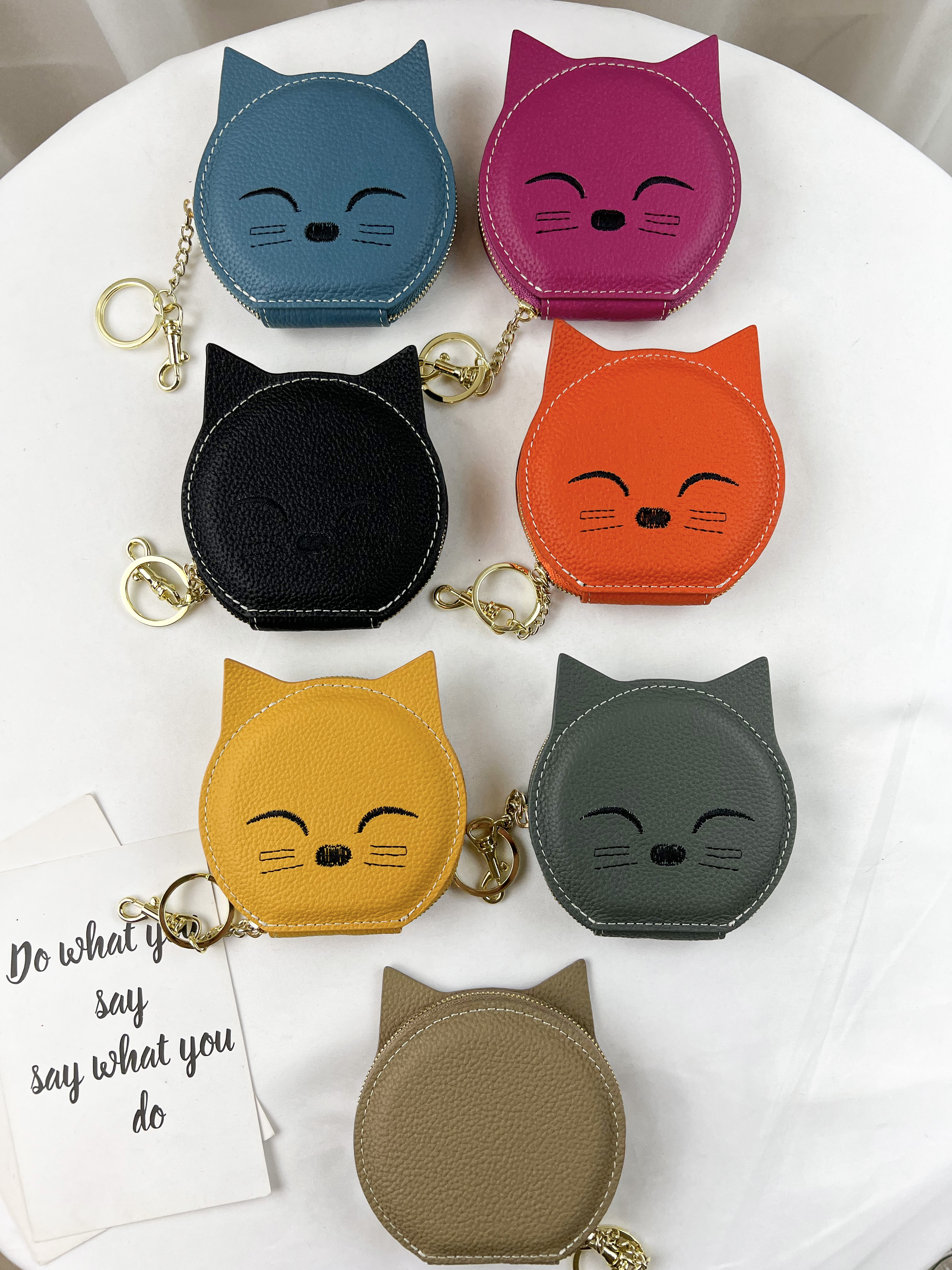 韓國笑臉貓咪真皮牛皮零錢包