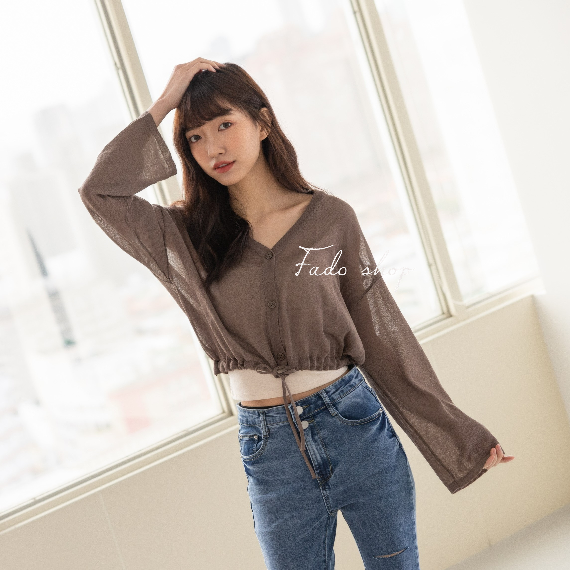 法朵Fado shop｜素面排釦抽繩針織短版罩衫 812B002 六色