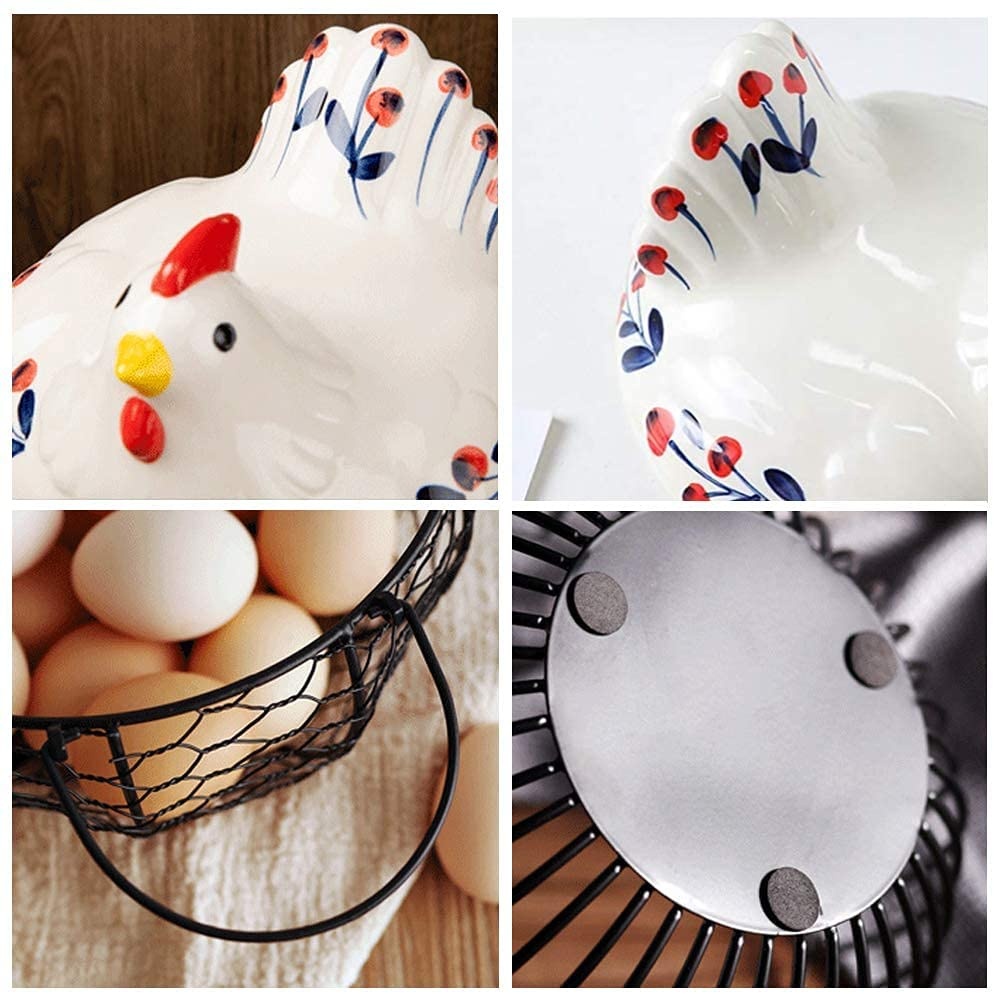 Locaupin Chicken Egg Baskets for Fresh Eggs, Wire Egg Collection Basket,  Ceramic Fresh Egg Holders Countertop