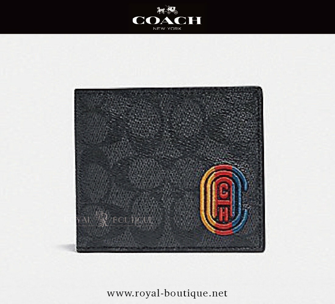 COACH 三色刺繡拼接LOGO短夾