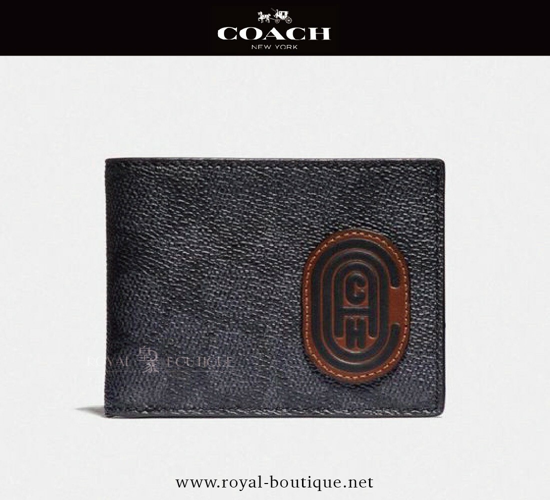 COACH 皮革LOGO徽章短夾