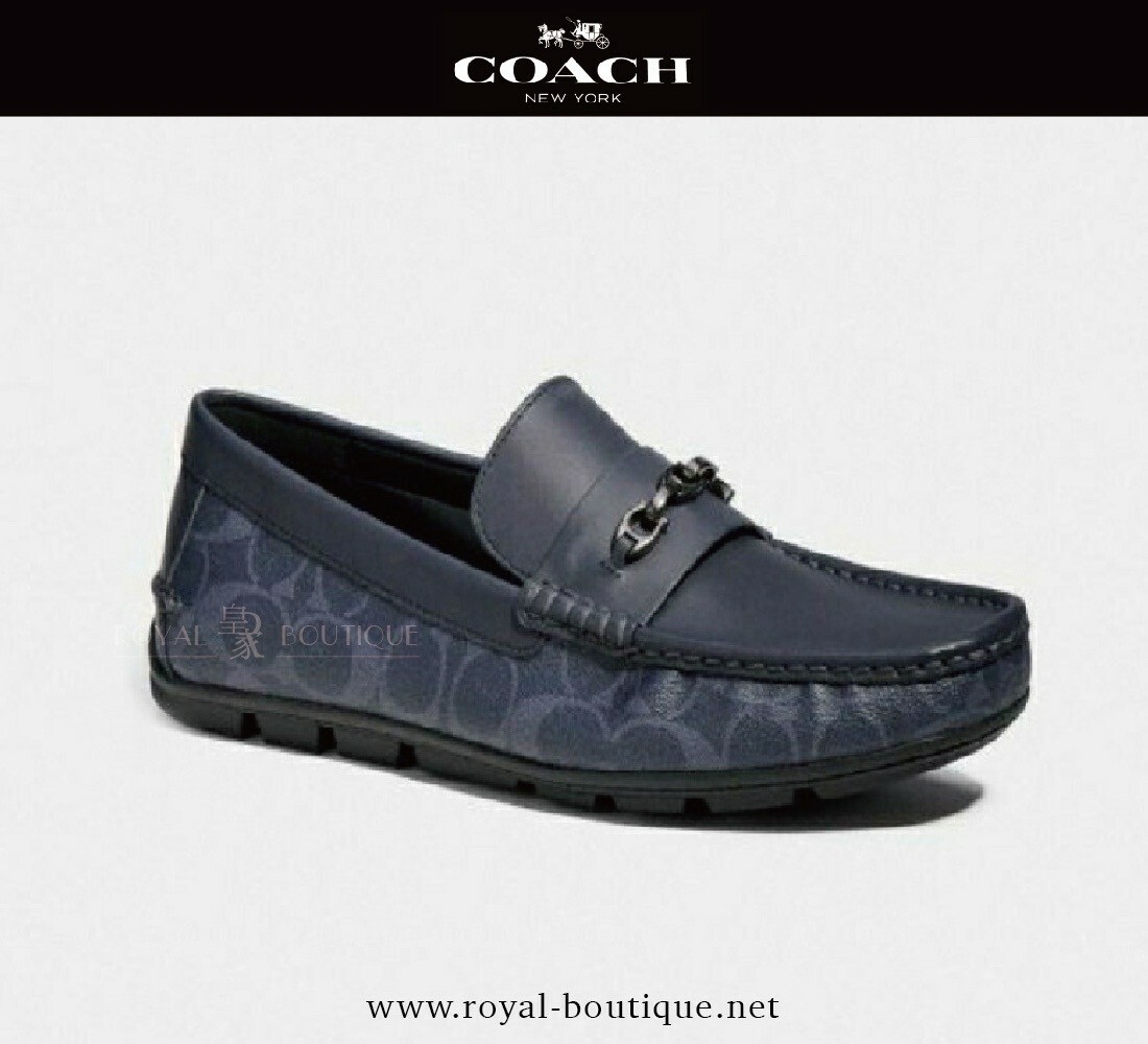 COACH 深藍灰鎖鏈C字LOGO船鞋